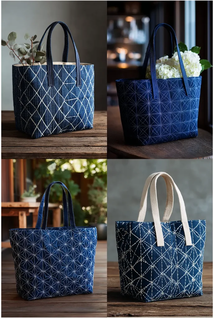Japanese-Sashiko Inspired Quilted Tote Bag
