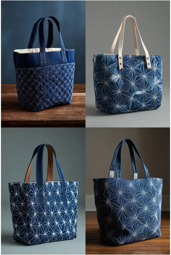 Japanese-Sashiko Inspired Quilted Tote Bag