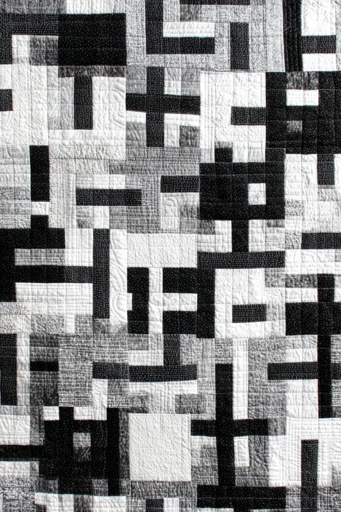 Layered Black and White Quilts for Cozy Yet Modern Rooms