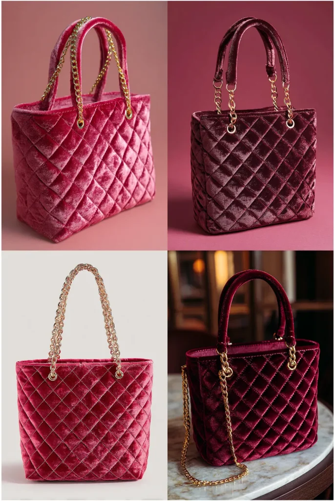 Luxurious Velvet Quilted Mini Tote for Evenings