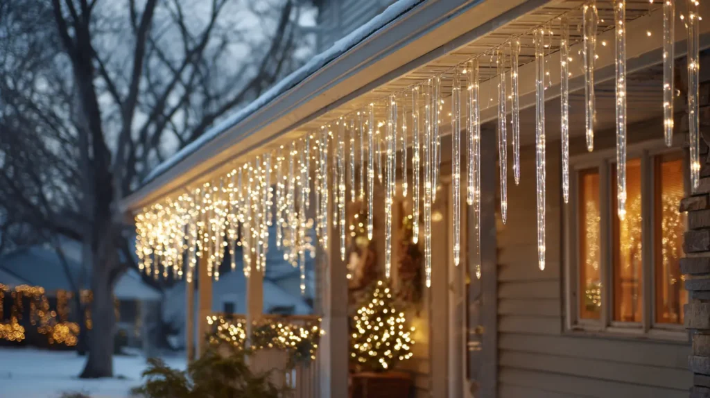 Meteor Shower and Cascading Icicle Lights for Gutters and Roof Edges