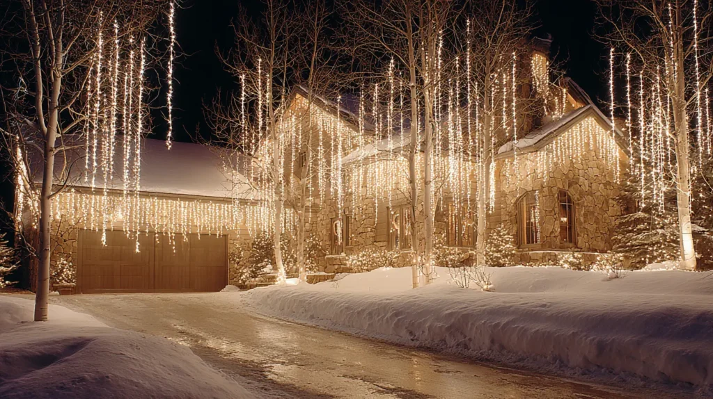 Meteor Shower and Cascading Icicle Lights for Gutters and Roof Edges