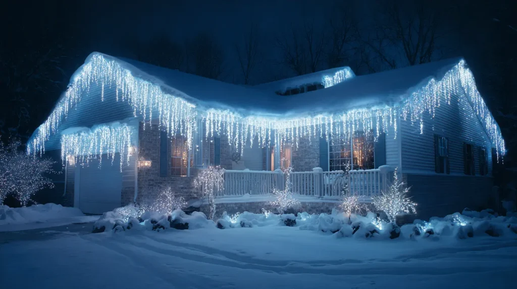 Meteor Shower and Cascading Icicle Lights for Gutters and Roof Edges