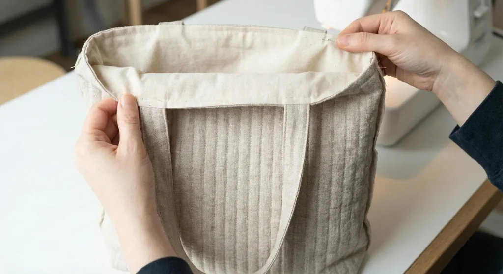 Minimalist Linen Tote with Vertical Channel Quilting