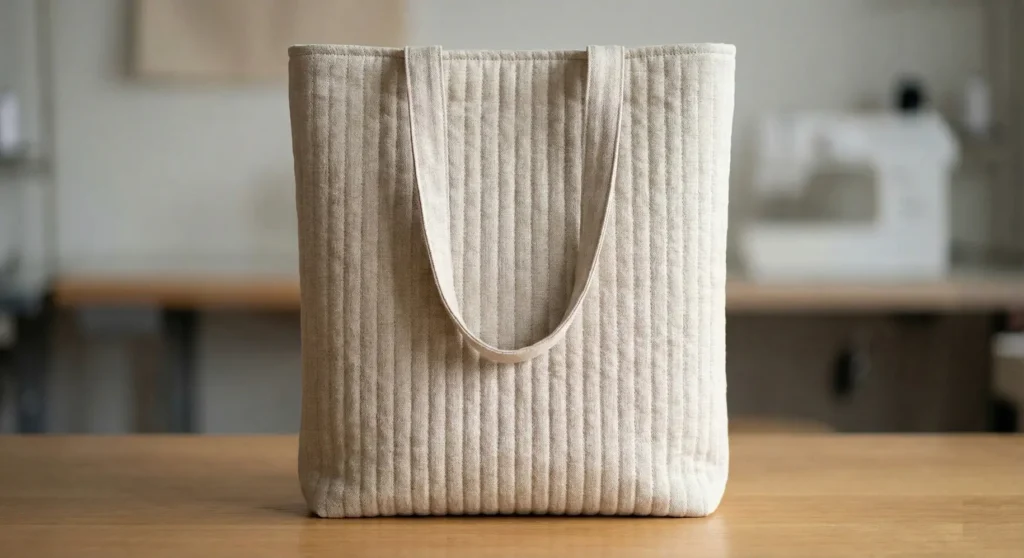 Minimalist Linen Tote with Vertical Channel Quilting