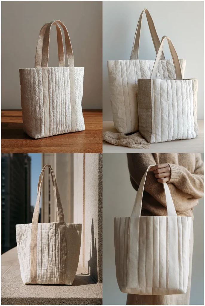 Minimalist Linen Tote with Vertical Channel Quilting