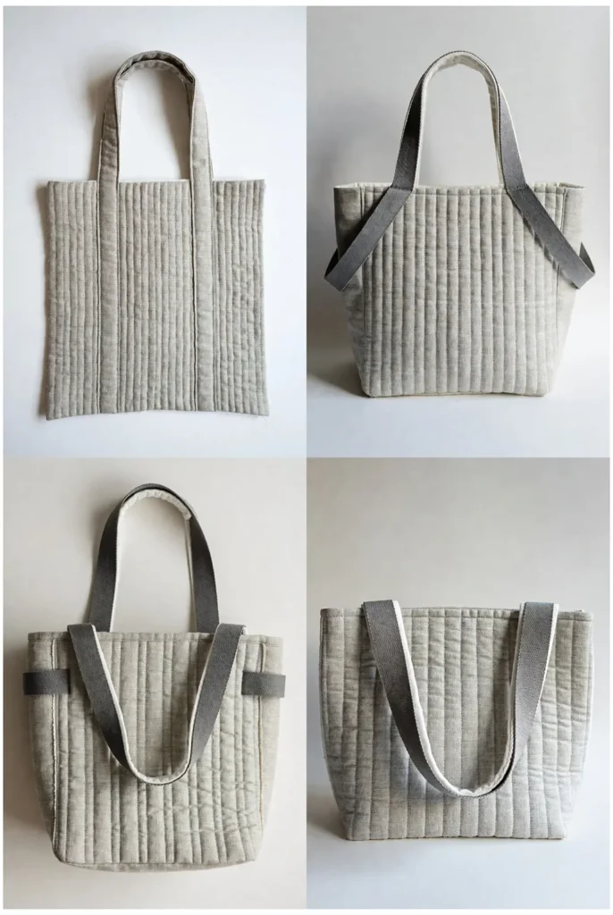 Minimalist Linen Tote with Vertical Channel Quilting