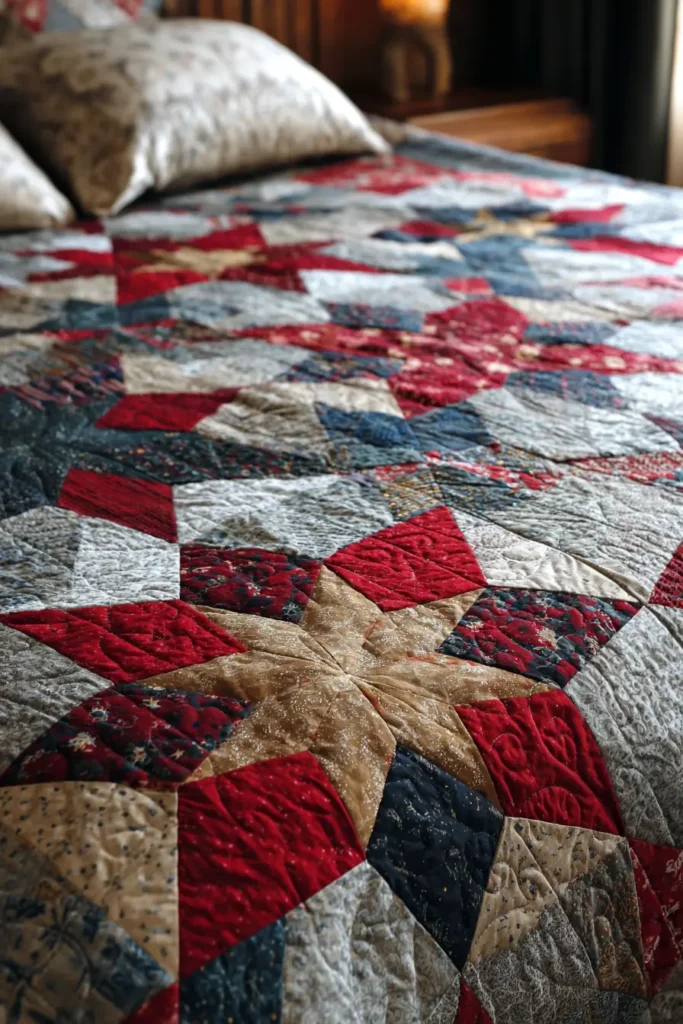 Mixed Fabric and Texture Star Quilt Combinations