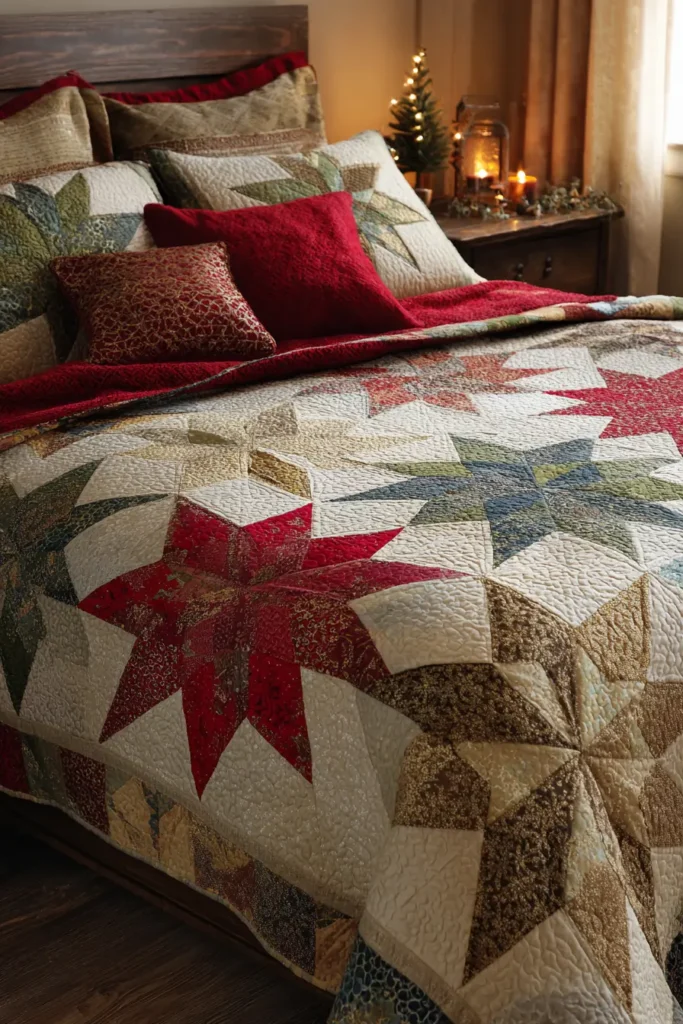 Mixed Fabric and Texture Star Quilt Combinations