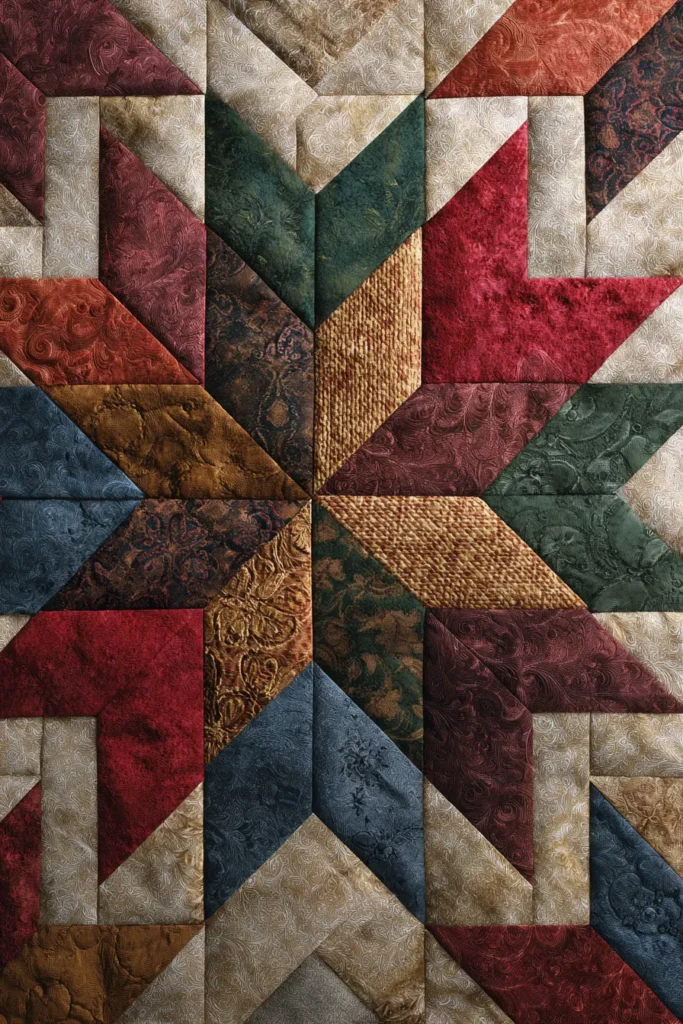 Mixed Fabric and Texture Star Quilt Combinations