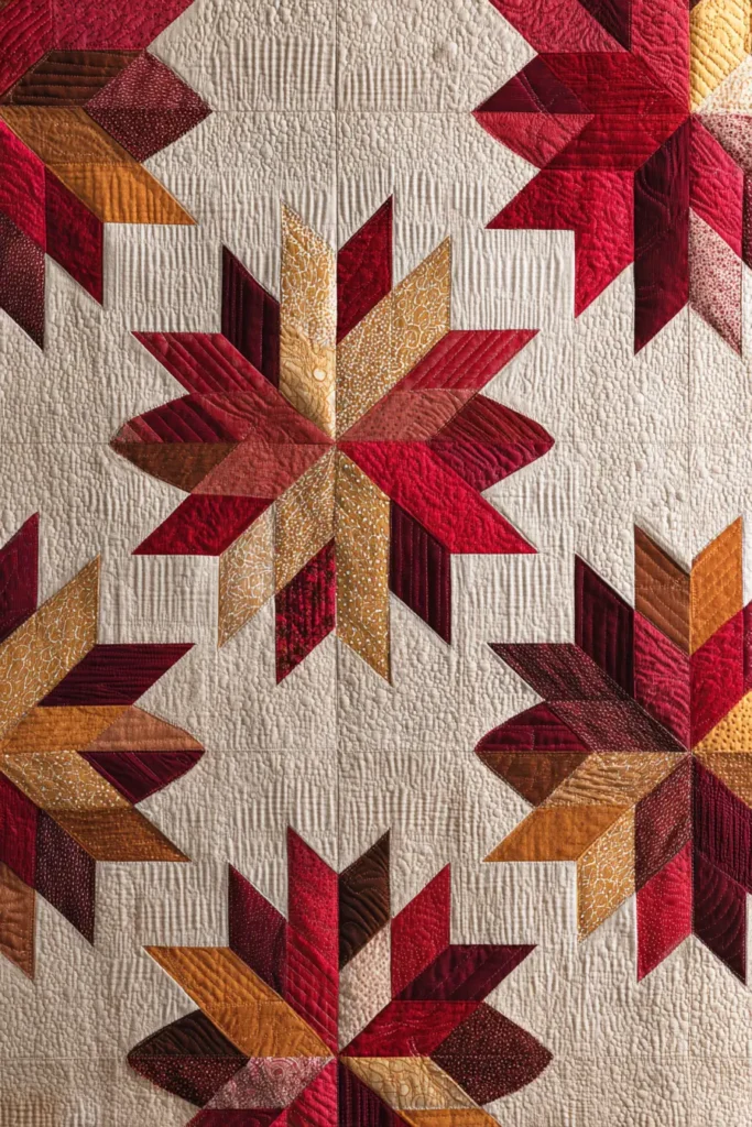 Mixed Fabric and Texture Star Quilt Combinations