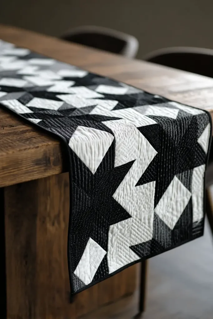 Modern Black and White Quilted Table Runners and Table Covers