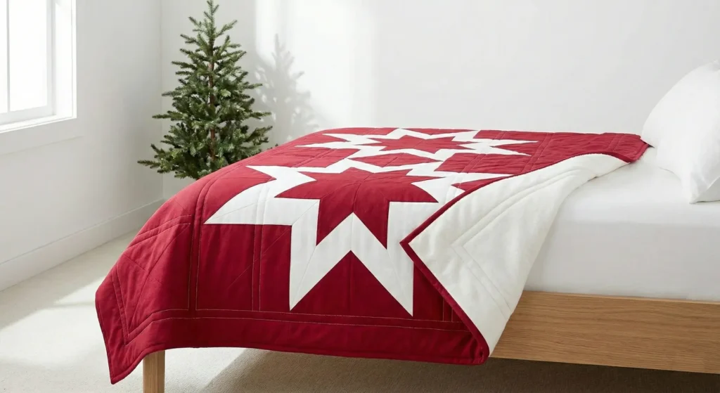 Modern Geometric Christmas Star Quilt for Contemporary Bedrooms