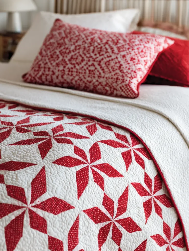 Modern Geometric Christmas Star Quilt for Contemporary Bedrooms