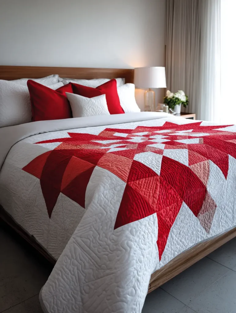 Modern Geometric Christmas Star Quilt for Contemporary Bedrooms
