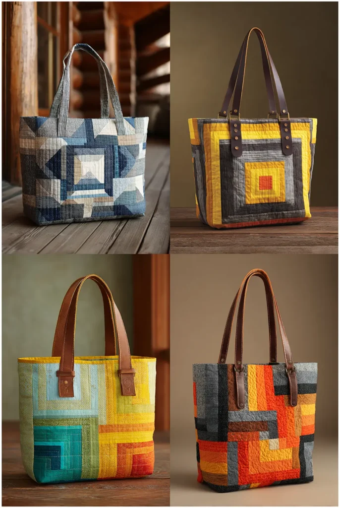 Modern Log Cabin Quilt Block Tote Pattern
