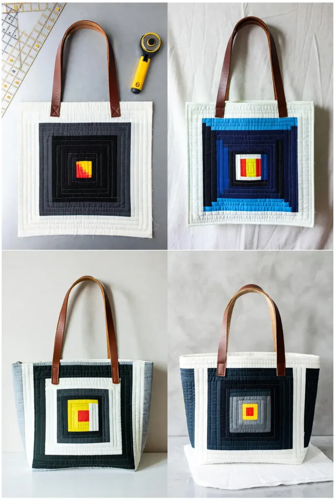 Modern Log Cabin Quilt Block Tote Pattern