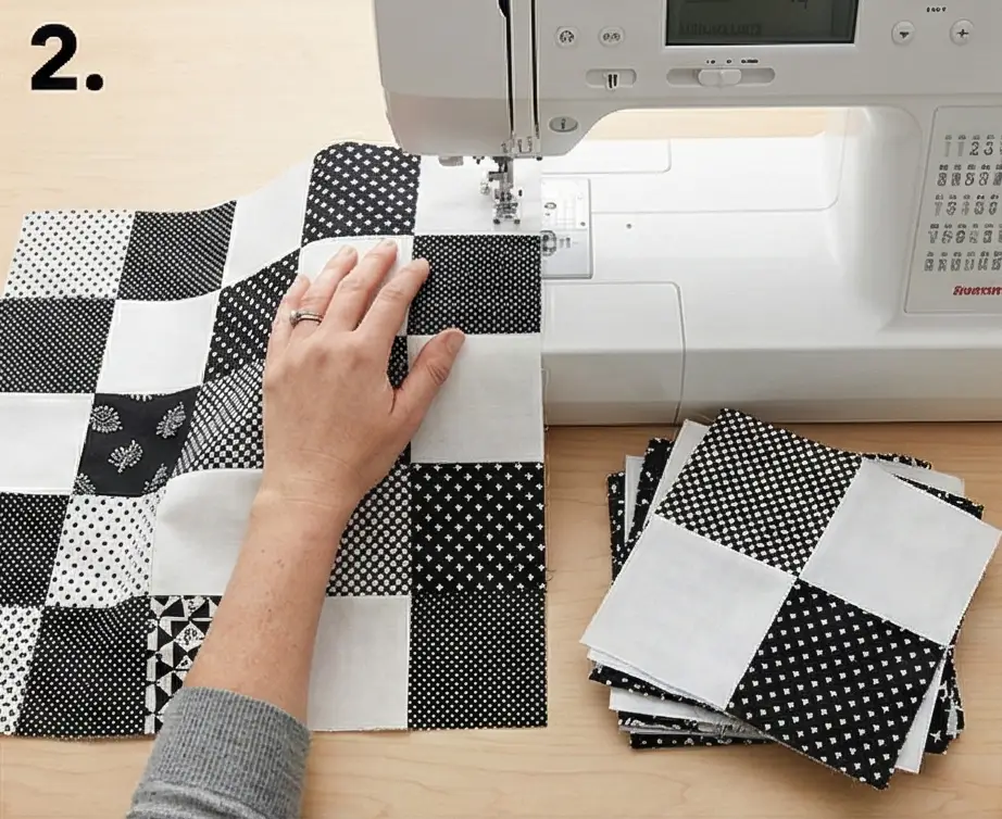 Monochrome Floral Accent Quilts with Red Highlights
