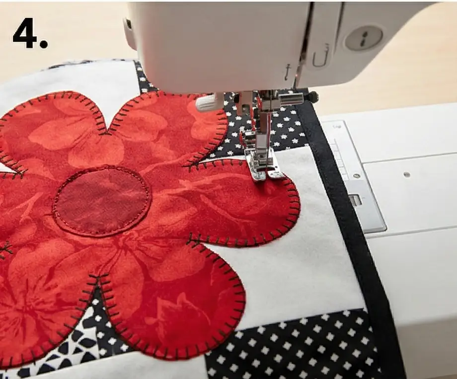 Monochrome Floral Accent Quilts with Red Highlights