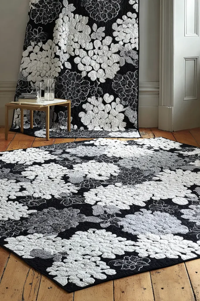 Monochrome Floral Quilt Designs for Elegant Bedrooms