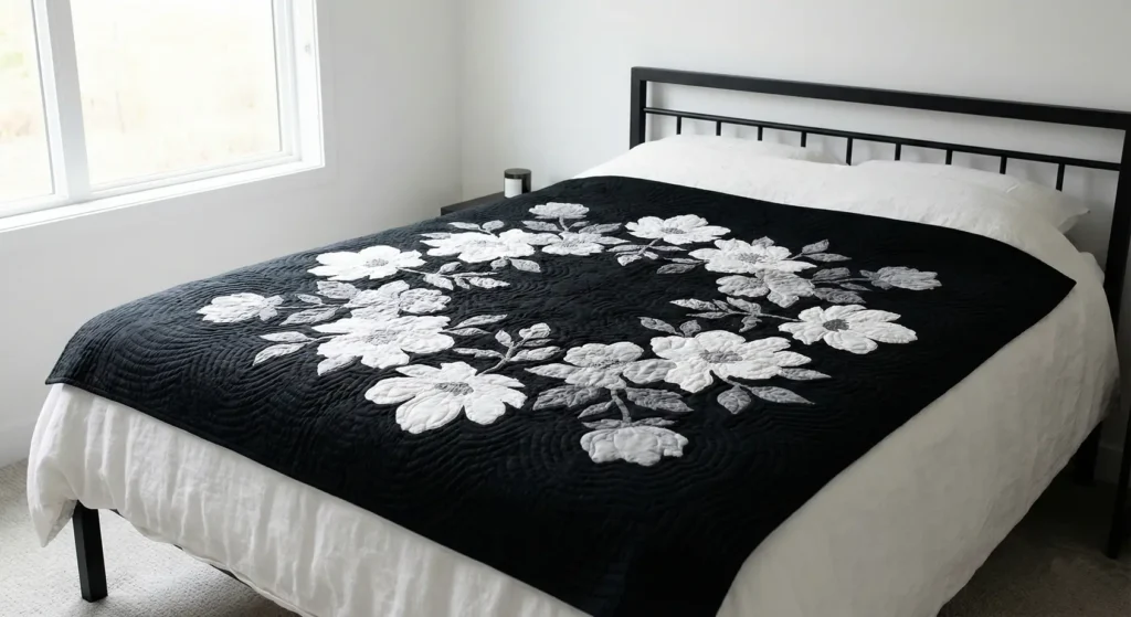 Monochrome Floral Quilt Designs for Elegant Bedrooms