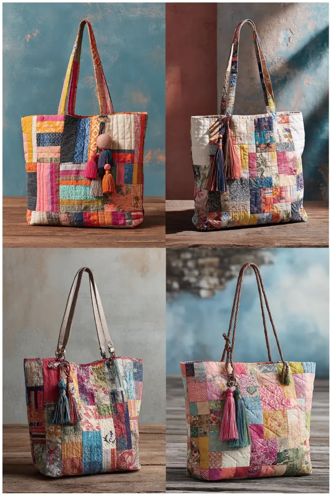 Patchwork Quilted Shopper for Boho Style with Tassel Details