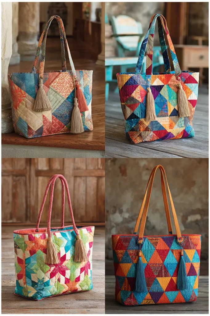 Patchwork Quilted Shopper for Boho Style with Tassel Details