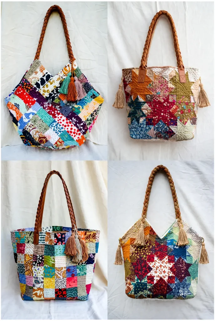 Patchwork Quilted Shopper for Boho Style with Tassel Details