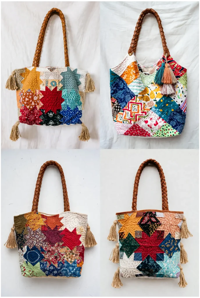 Patchwork Quilted Shopper for Boho Style with Tassel Details