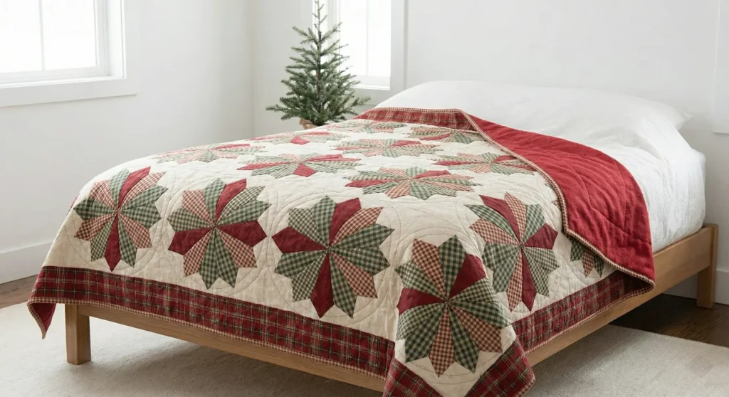 Patchwork Starburst Quilts for Festive Winter Bedrooms