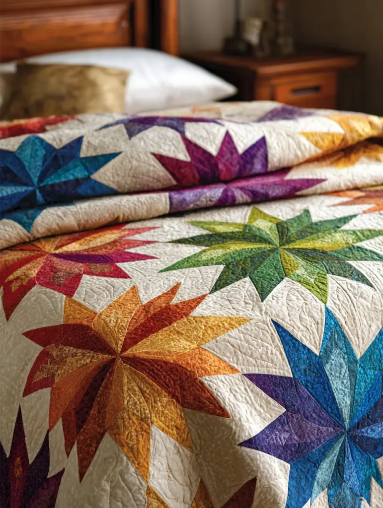 Patchwork Starburst Quilts for Festive Winter Bedrooms