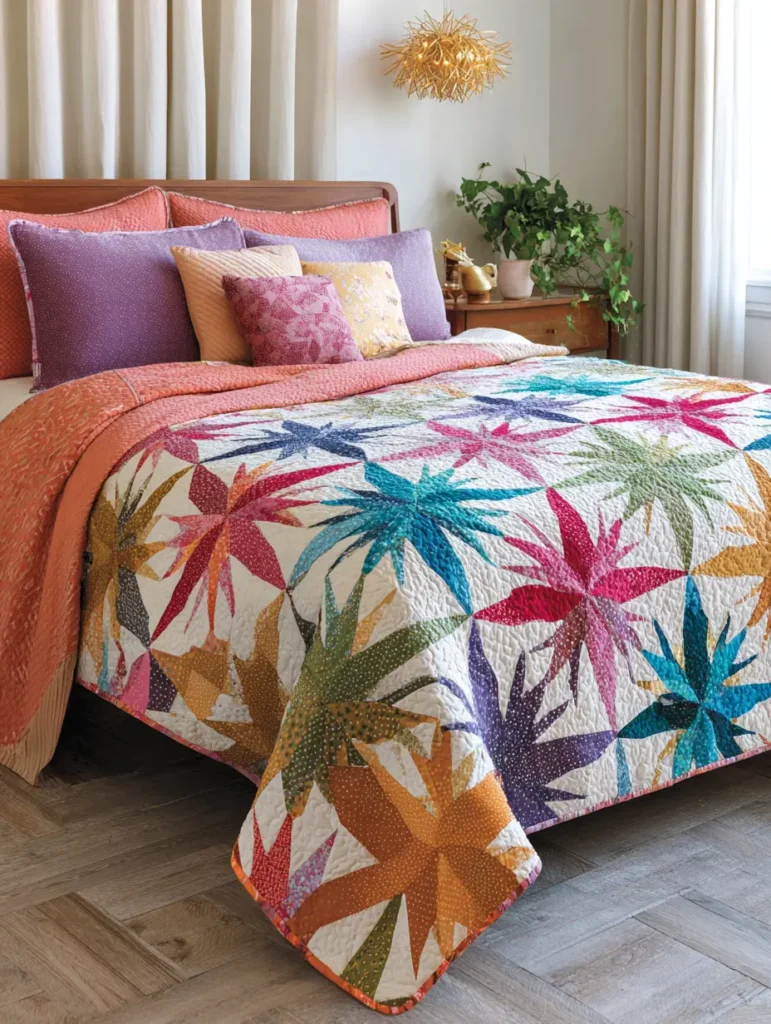 Patchwork Starburst Quilts for Festive Winter Bedrooms