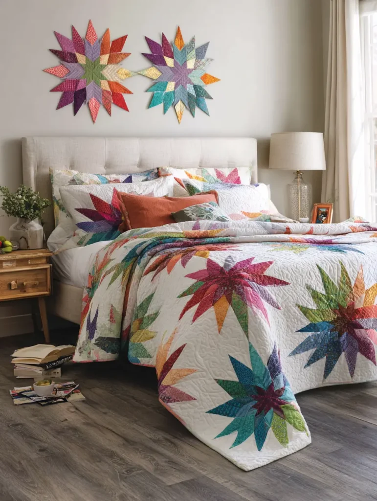 Patchwork Starburst Quilts for Festive Winter Bedrooms