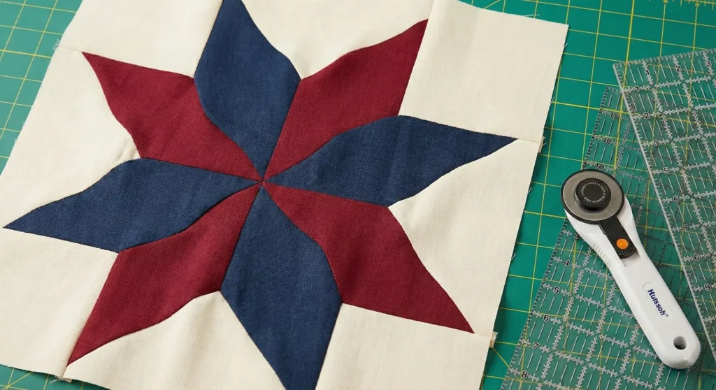 Patriotic Christmas Star Quilt in Red, White, and Blue