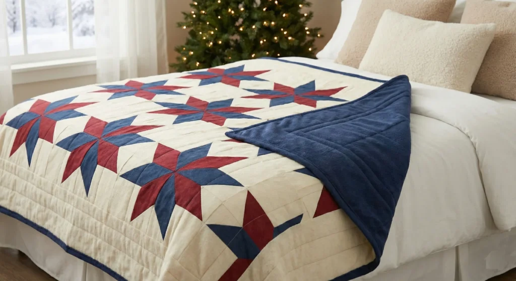 Patriotic Christmas Star Quilt in Red, White, and Blue