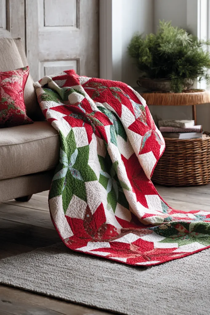 Quilted Star Throws for Layered Christmas Bedding