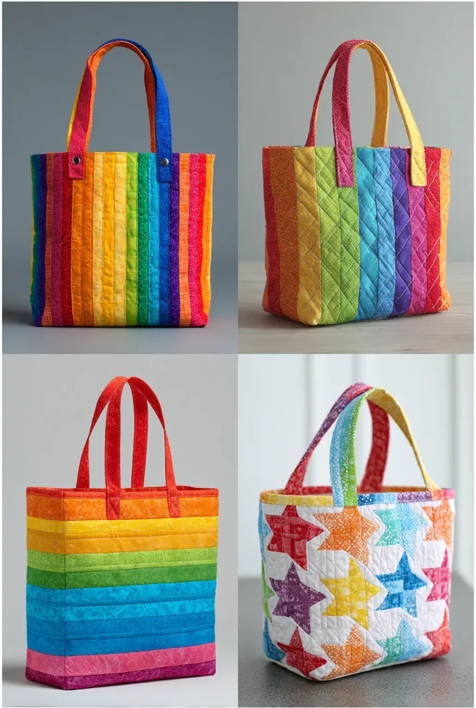 Rainbow Quilted Kids Tote Bag Pattern with Fun Prints