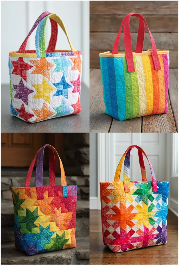 Rainbow Quilted Kids Tote Bag Pattern with Fun Prints