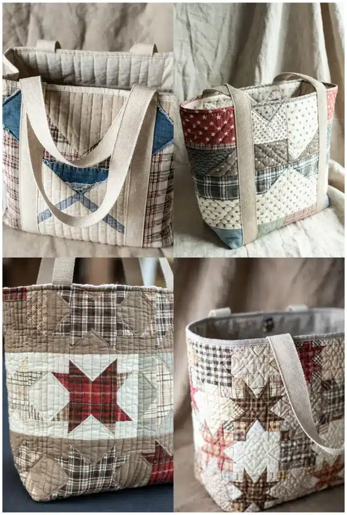 Rustic Farmhouse Quilted Grocery Tote