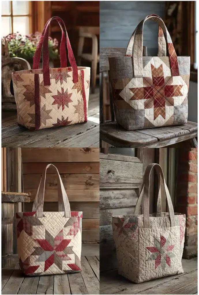 Rustic Farmhouse Quilted Grocery Tote