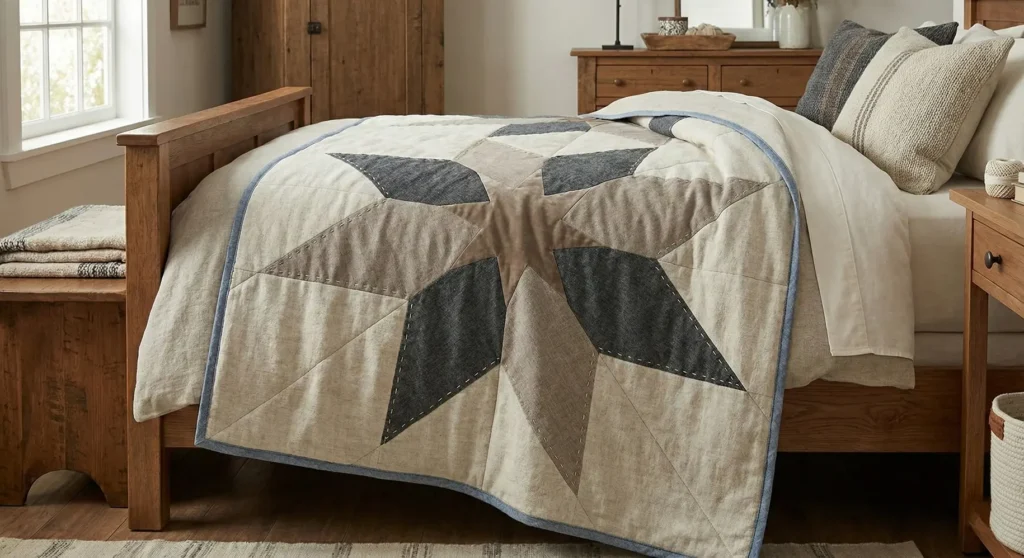 Rustic Farmhouse Star Quilt Designs with Warm Neutrals