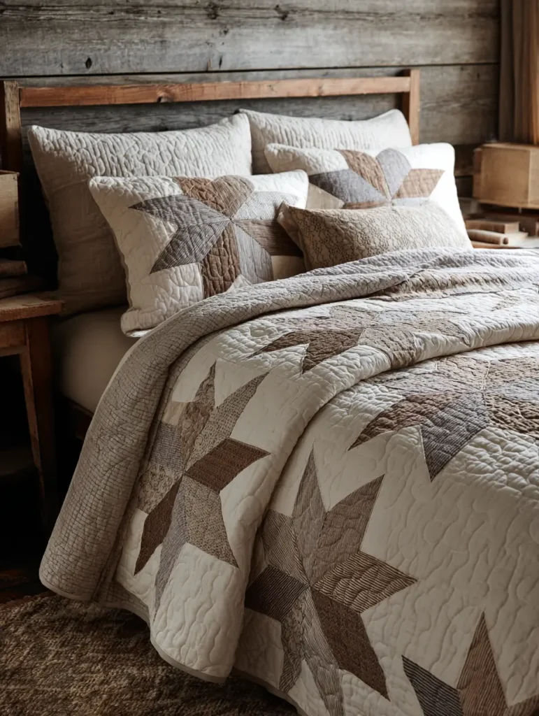Rustic Farmhouse Star Quilt Designs with Warm Neutrals
