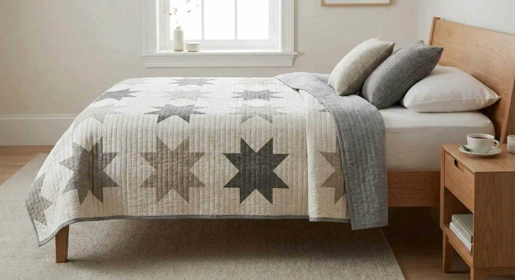 Scandinavian Star Quilt Pattern in Minimalist Holiday Colors