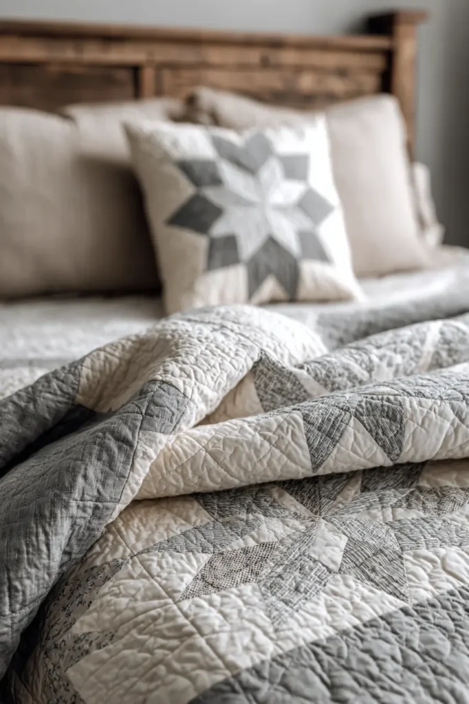 Soft Gray and Cream Farmhouse Quilts for Timeless Elegance