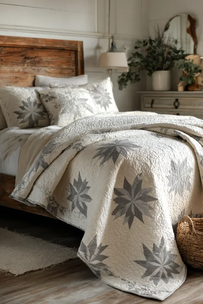 Soft Gray and Cream Farmhouse Quilts for Timeless Elegance