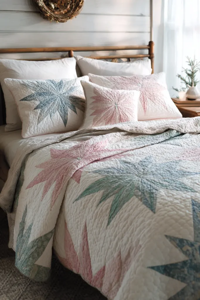 Soft Pastel Christmas Star Quilts for a Gentle Winter Look