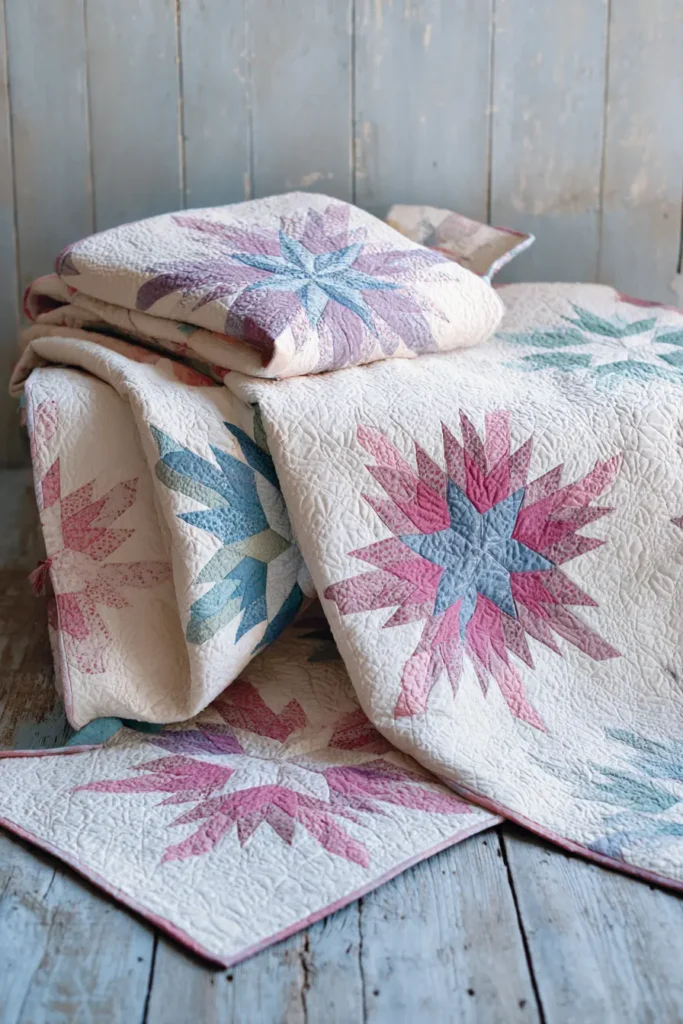 Soft Pastel Christmas Star Quilts for a Gentle Winter Look