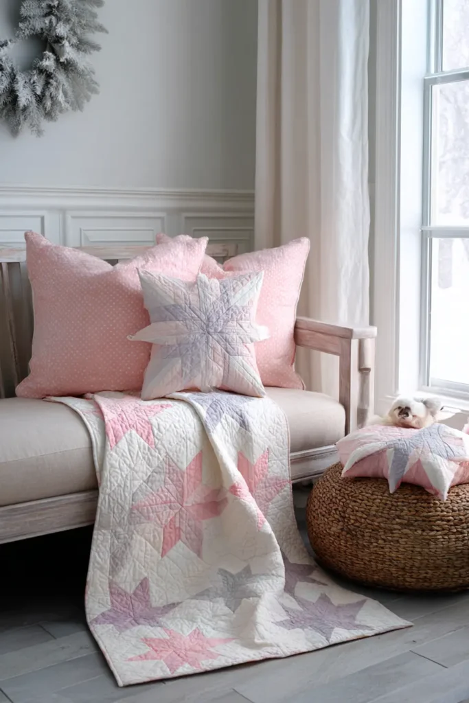 Soft Pastel Christmas Star Quilts for a Gentle Winter Look