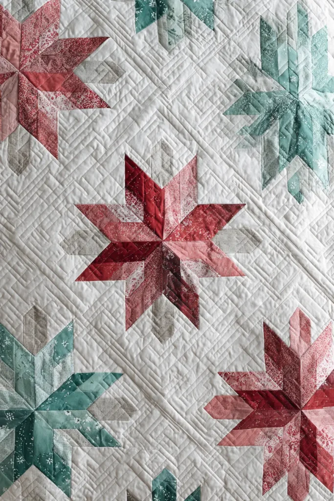 Soft Pastel Christmas Star Quilts for a Gentle Winter Look