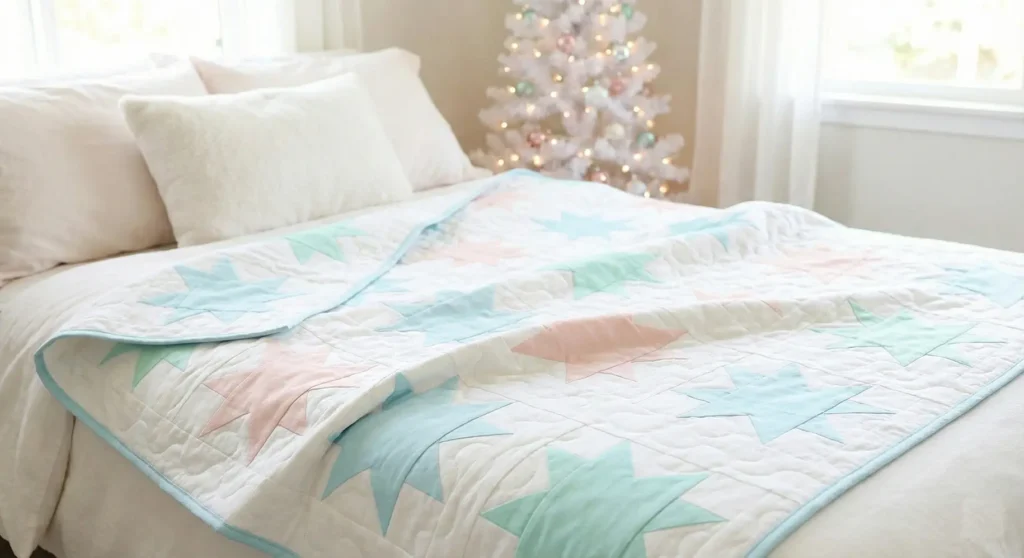 Soft Pastel Christmas Star Quilts for a Gentle Winter Look